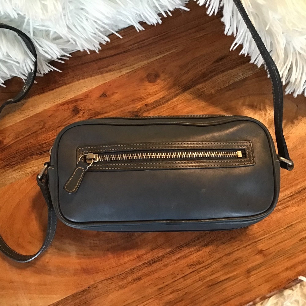Y2K Coach Mini Camera Bag Vintage Blue Leather Baguette - Picture 1 of 8